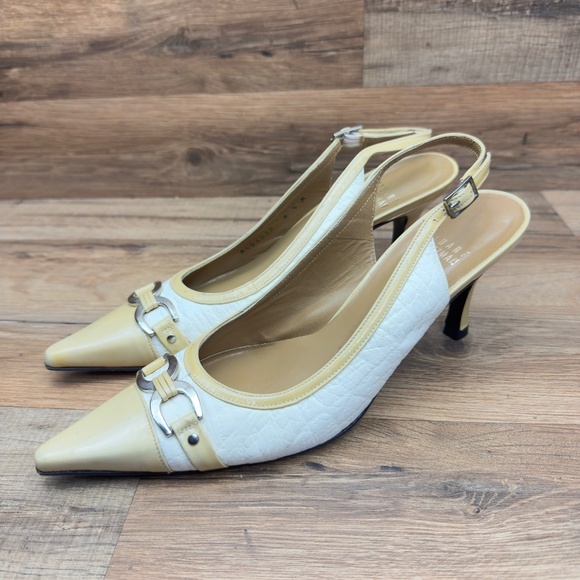 Stuart Weitzman AUTH size 6.5M Chic White and Tan Slingback Heels - Picture 2 of 8